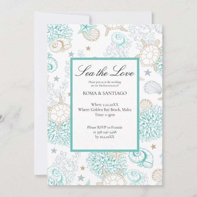 Invitación Playa de Amor Marítimo Boda Llana (Anverso)
