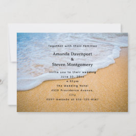 Invitación Playa de arena con un Boda de surf espumoso