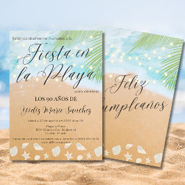 Invitación Playa de arena divertida española ilumina fiesta d