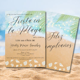 Invitación Playa de arena española ilumina la fiesta de cumpl