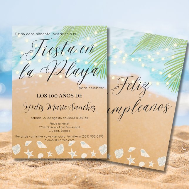 Invitación Playa de arena española ilumina la fiesta de cumpl (Subido por el creador)