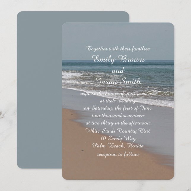 Invitación Playa de arena y azul océano (Anverso / Reverso)