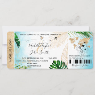 Invitación Playa de Avión de Embarque de Boda de Destino 