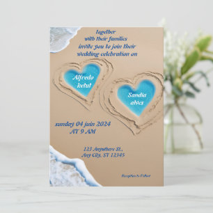 Invitación playa de color agua de verano boda azul océano