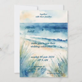 Invitación playa de color agua de verano boda azul océano