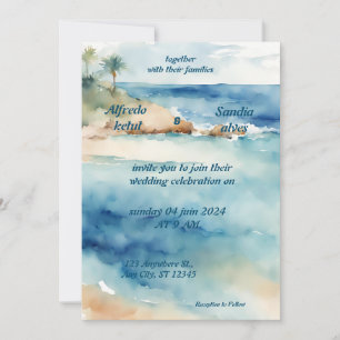 Invitación playa de color agua de verano boda azul océano
