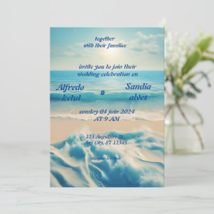 Invitación playa de color agua de verano boda azul océano
