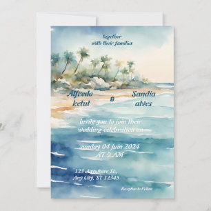 Invitación playa de color agua de verano boda azul océano