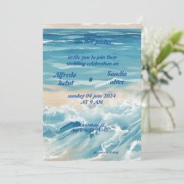 Invitación playa de color agua de verano boda azul océano