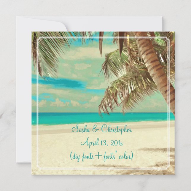 Invitación Playa de época PixDezines, paraíso tropical (Anverso)