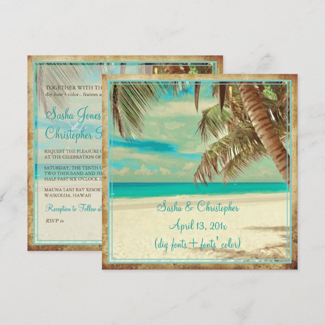 Invitación Playa de época PixDezines, paraíso tropical (Anverso / Reverso)