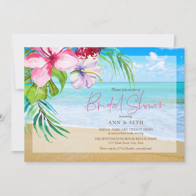 Invitación Playa de Floral Tropical Bridal Shower (Anverso)