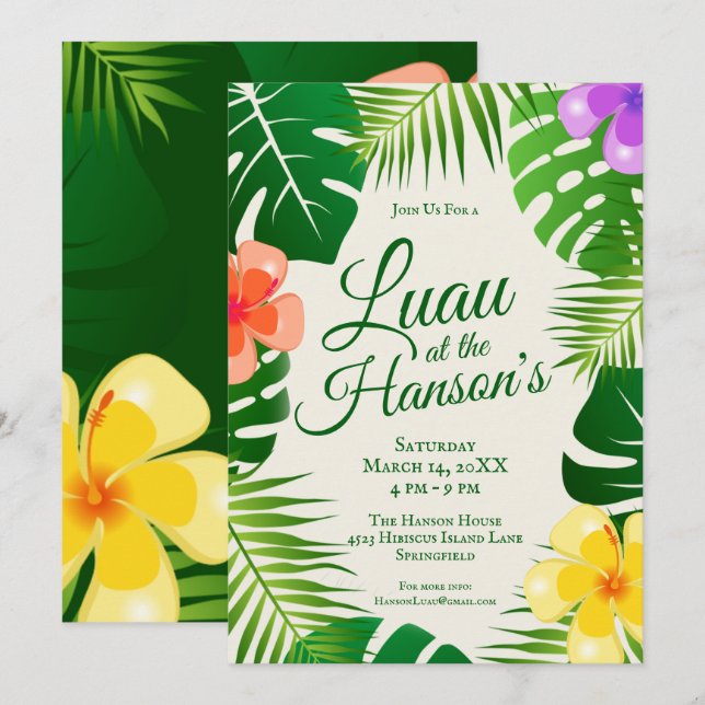 Invitación Playa de Isla Tropical de Luau (Anverso / Reverso)