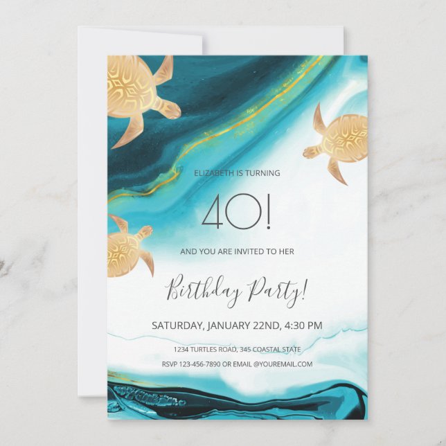 Invitación Playa de las tortugas de oro | Cumpleaños (Anverso)