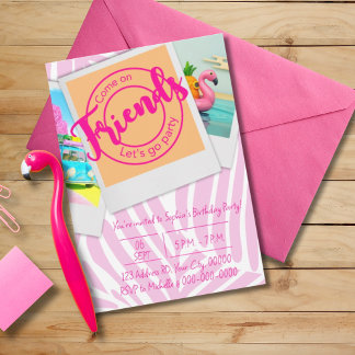 Invitación Playa de Malibu, Chica, fiesta de cumpleaños rosad