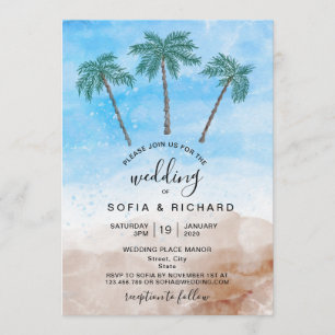Invitación Playa de palmeras océano isla tropical