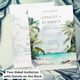 Invitación Playa de Palmeras Tropicales Boda Moderna Dos Lado