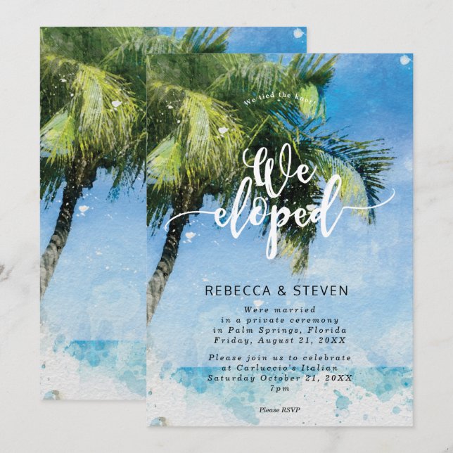 Invitación playa de palmeras tropicales que hemos abandonado (Anverso / Reverso)