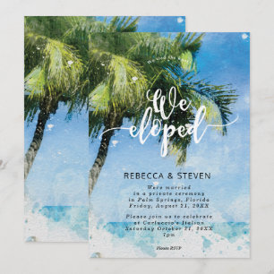 Invitación playa de palmeras tropicales que hemos abandonado