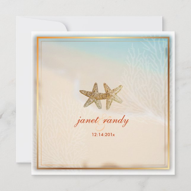 Invitación Playa de PixDezines+pez estrella+coral (Anverso)