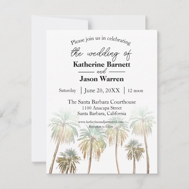 Invitación Playa de Santa Barbara Palm Trees (Anverso)