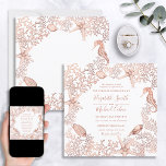 Invitación Playa de Starfish con guión de coral de cobre cuad<br><div class="desc">¡Estamos enamorados de esta hermosa invitación a la boda de corales de cobre cuadrados en la playa! Es lujosa y hermosa, con una florida coralina de Relieve metalizado de cobre adornada con conchas de conchas, pez estrella y un caballito de mar. Los nombres están escritos en una tipografía de escritura...</div>
