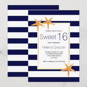Invitación Playa de Starfish y rayas Dulce Dieciséis años