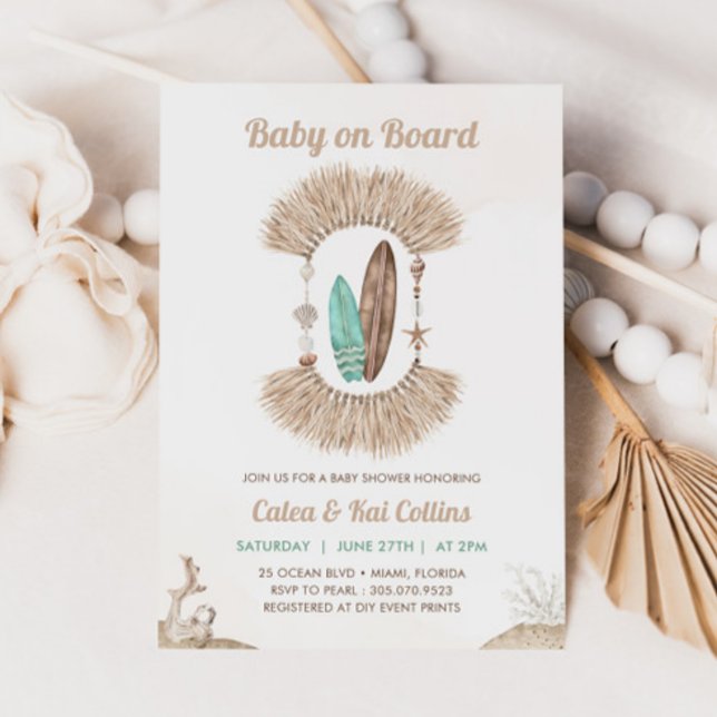 Invitación Playa de Surf Boho Bebé a Bordo Baby Shower (Subido por el creador)