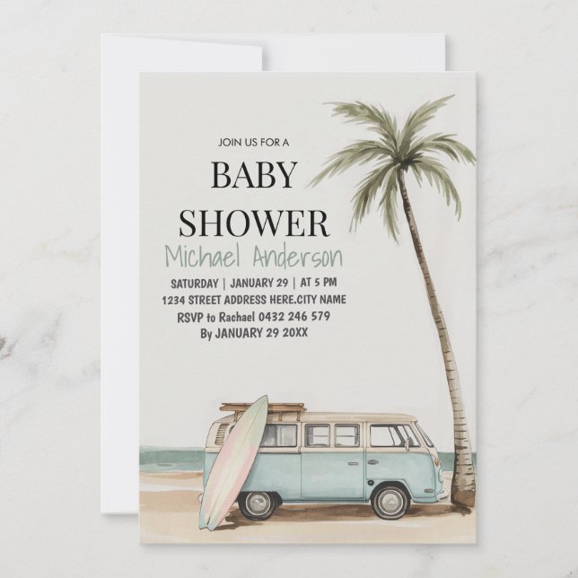 Invitación Playa de veraneo tropical de moda Baby Shower (Anverso)