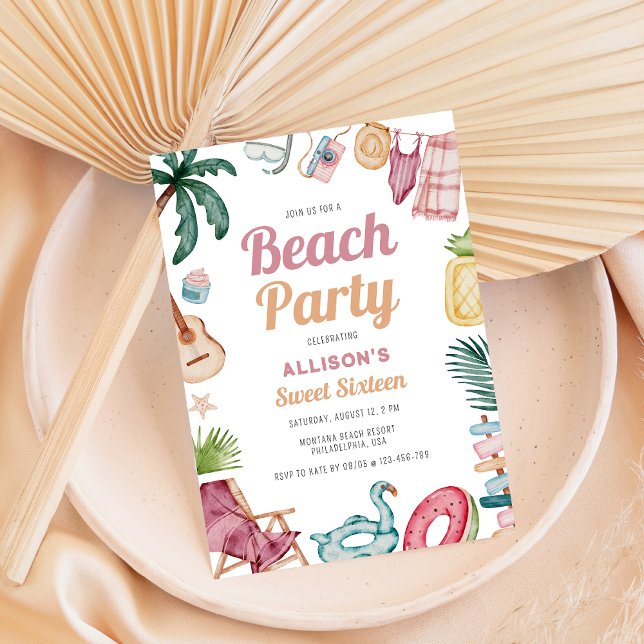 Invitación Playa de verano acuática dulce dieciséis (Subido por el creador)