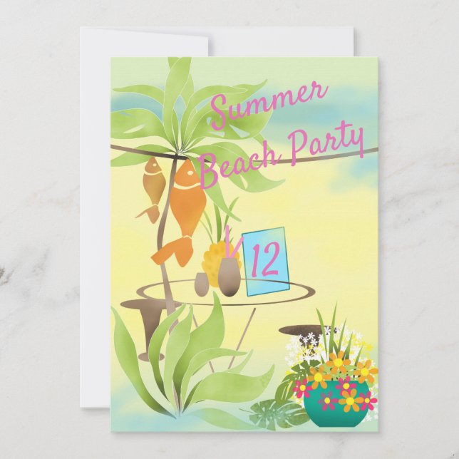 Invitación Playa de verano bar cafetería de mar cóctel fiesta (Anverso)