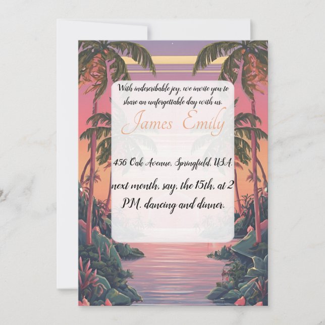 Invitación playa de verano Boda temático de acuarela rústica (Anverso)