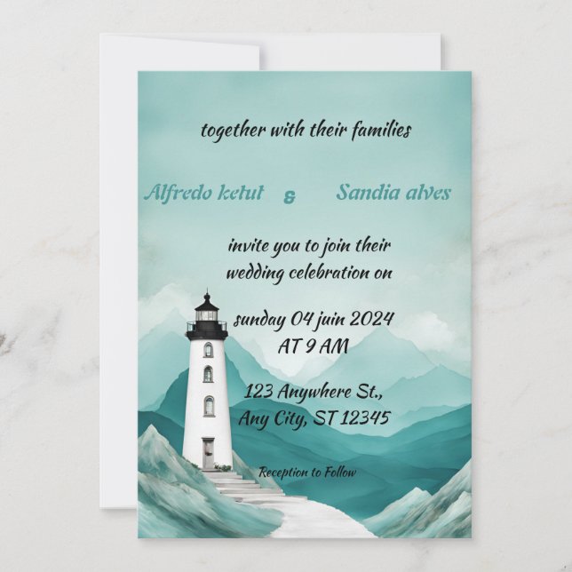 Invitación playa de verano Faro acuático boda Invitat (Anverso)