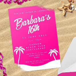 Invitación Playa de Verano Girly Caliente Rosa Dulce 16