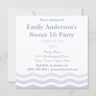 Invitación Playa de Verano Ombre Olas Azules Dulce 16 Cumplea