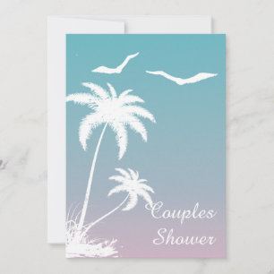 Invitación Playa de verano, parejas de boda rosa azul ducha