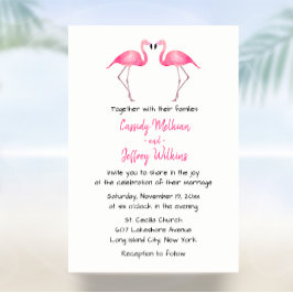Invitación Playa de Verano Tropical Boda Flamingo Rosa