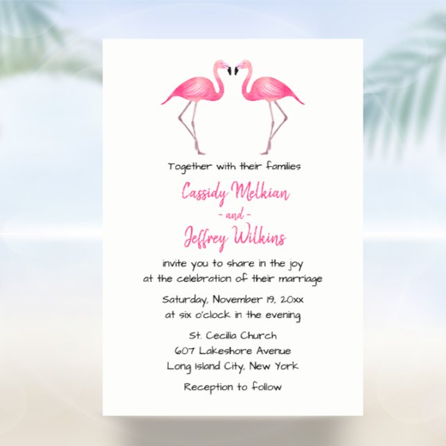 Invitación Playa de Verano Tropical Boda Flamingo Rosa (Subido por el creador)