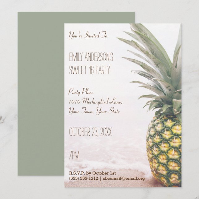 Invitación Playa de Verano Tropical de Piña Dulce 16 Cumpleañ (Anverso / Reverso)