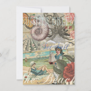 Invitación playa de verano vintage octopus antiguo vela