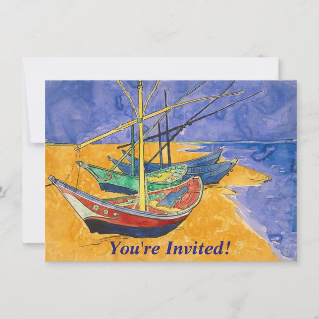 Invitación Playa del Impresionismo de los barcos Van Gogh (Anverso)