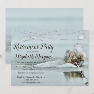 Invitación Playa del Océano con conchas, globos, vino Jubilac