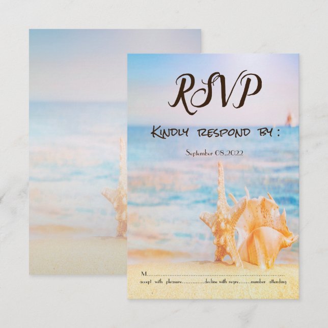 Invitación Playa, Estrella de mar, Concha RSVP (Anverso / Reverso)