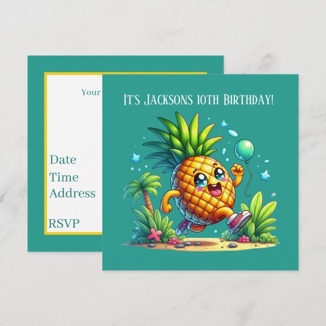 Invitación Playa fiesta de piña de cumpleaños (Anverso / Reverso)