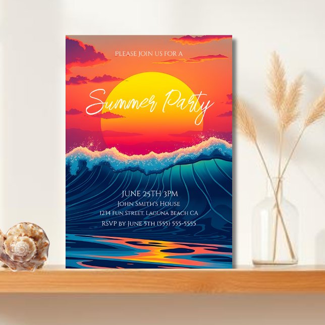 Invitación Playa Fiesta-Sunset de verano (Summer Party-Sunset Beach Invitation)