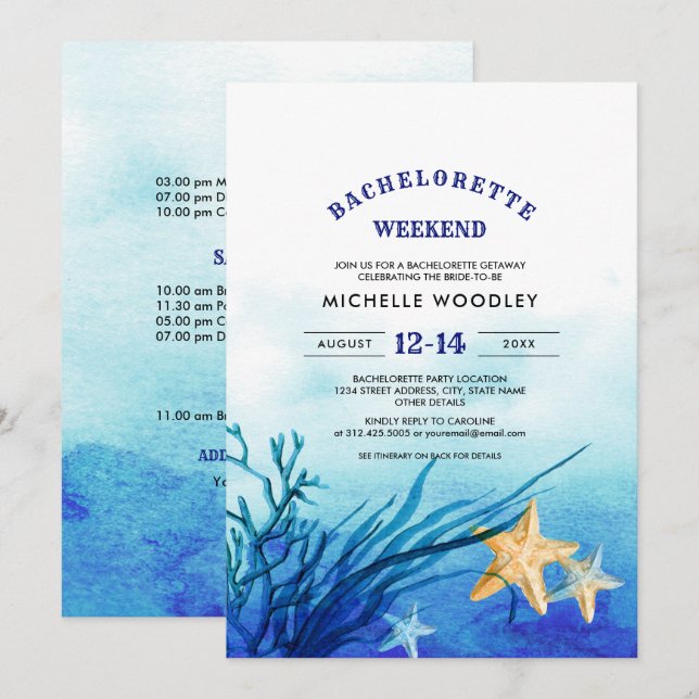 Invitación Playa | Fin de semana de Bachelorette Starfish (Anverso / Reverso)