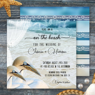 Invitación Playa Gannet con boda de destino de encaje