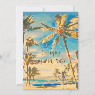 Invitación Playa hawaiana vintage de PixDezines/azul ceruleño