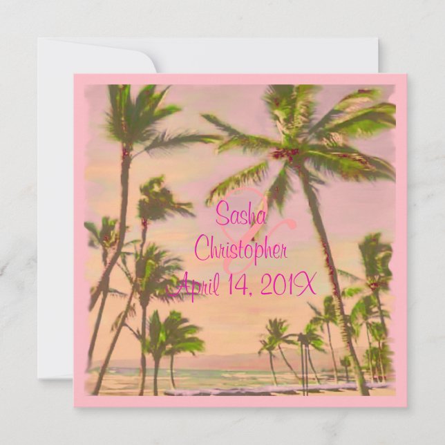 Invitación Playa hawaiana vintage de PixDezines/rosa (Anverso)