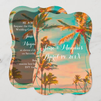 Invitación Playa hawaiana vintage de PixDezines/verde azulada